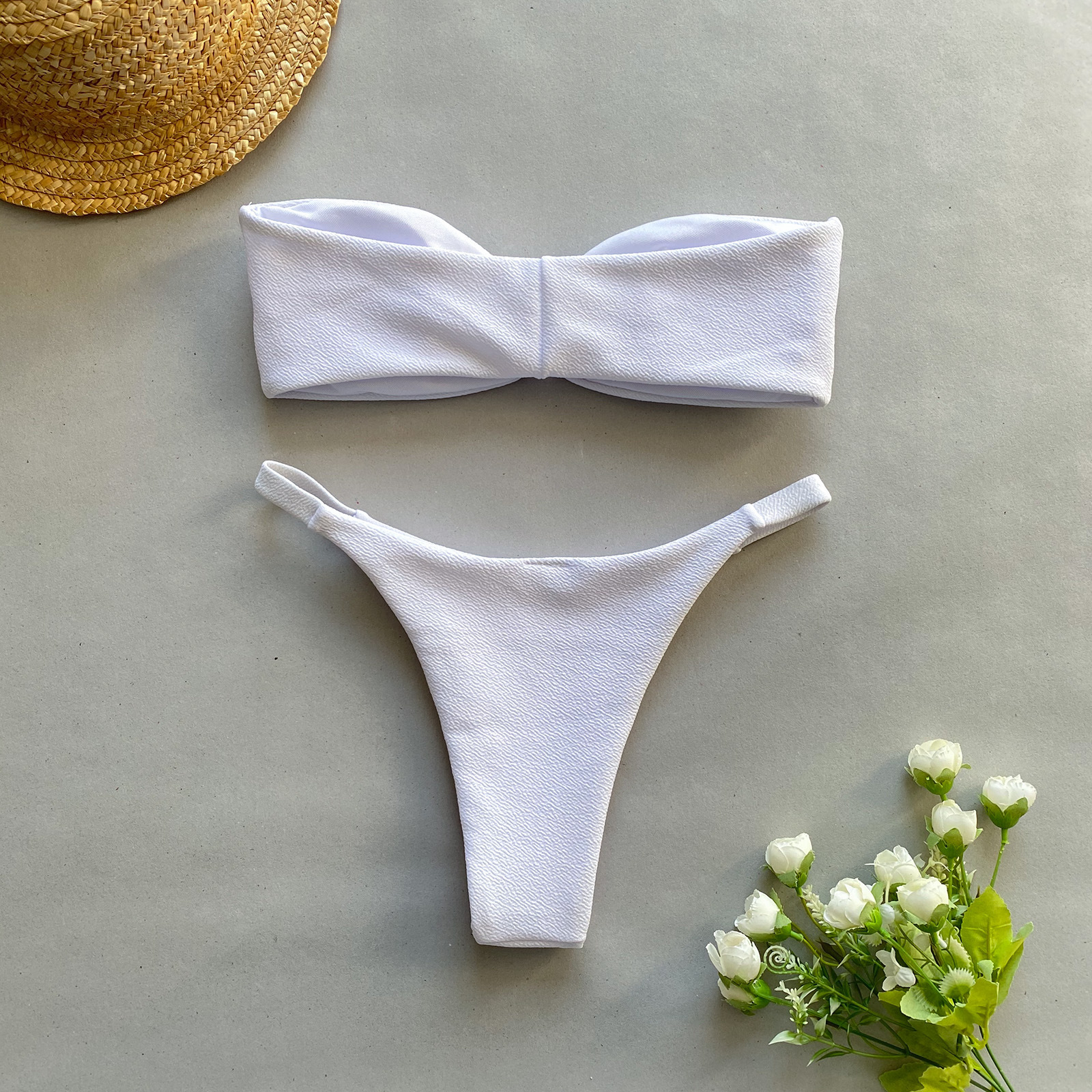 Designer's Summer New Bikini Bra Sexy Luxury Solid Color Metal Women's Swimsuit High-end Cordless Split Beach Swimsuit Party