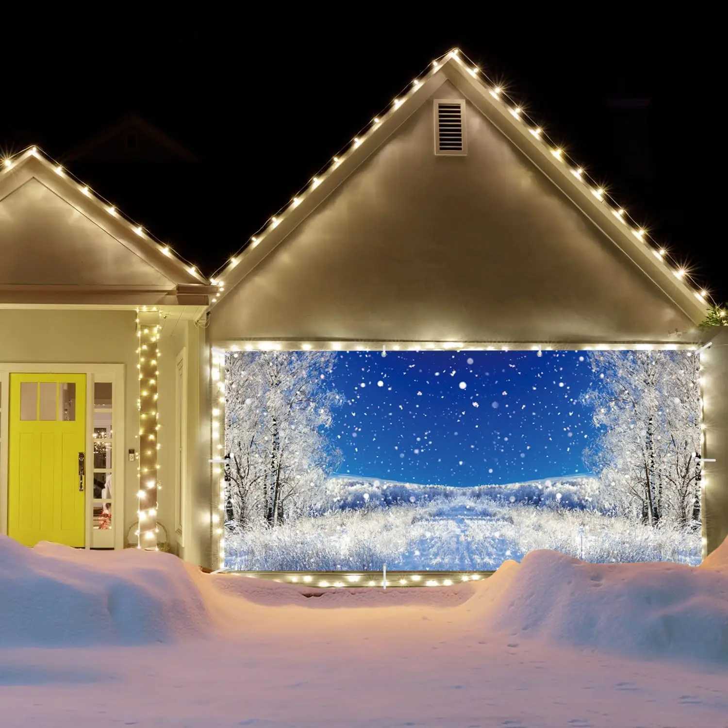 Winter Garage Door Decoration Banner Snowy Forest Backdrop Christmas Winter Festival Party Large Hanging Photography BackgroundM251125