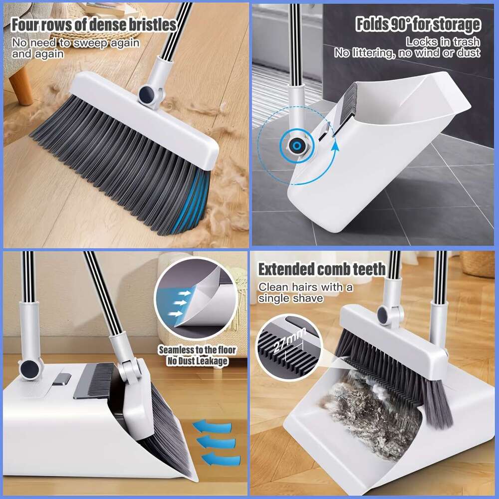 3 In 1 Broom And Dustpan Combo Set, Long Handle With , Household Broom, Floor Brush And Dustpan Set, Non-stick Hair Floor Cleaning Tool
