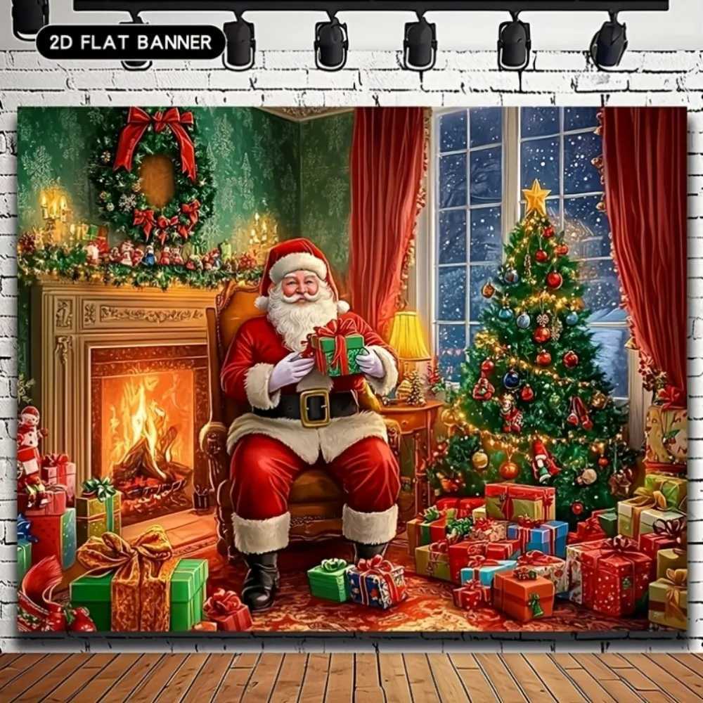 VIKAMA Christmas Tapestry Santa Claus Living Room Decorative Painting Banner Holiday Home Office Wall HangingM251125