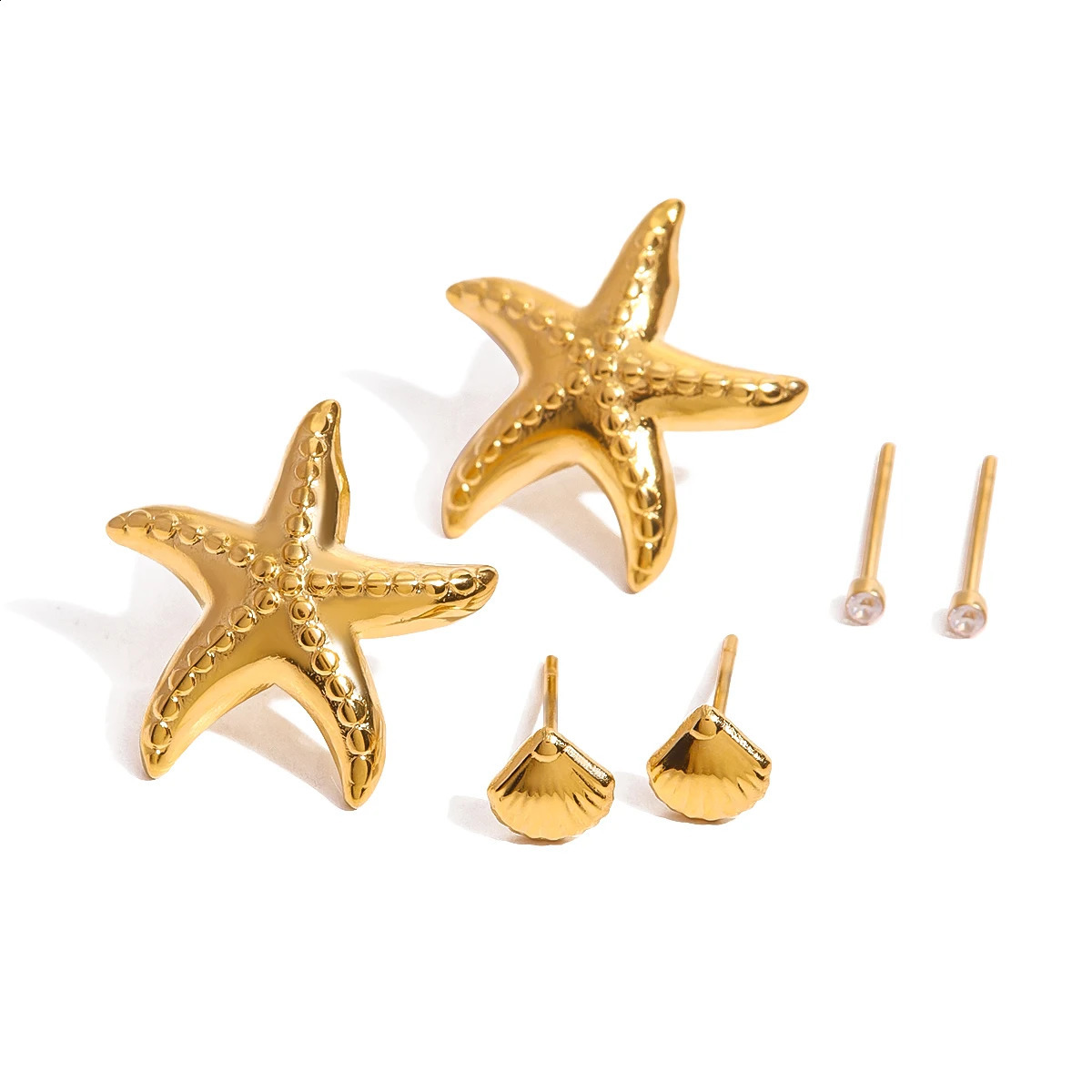 Uworld Exquisite 3-Pair Earring Set Shell Starfish Ear Studs Stackable Earrings Party Gift Womens Accessories 250424