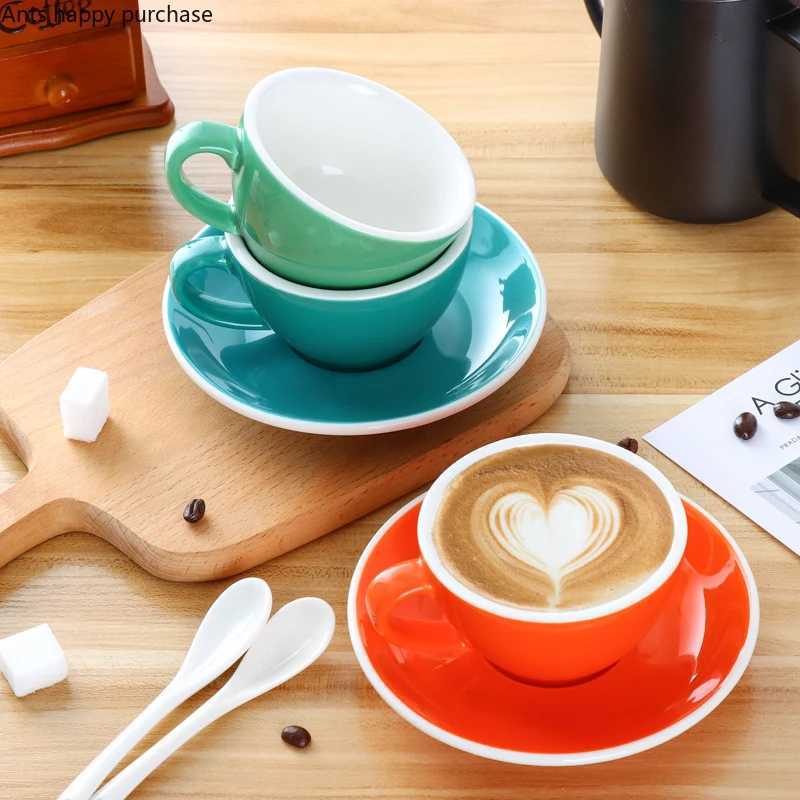 150ml Coffee Cup Saucer White Rim Solid Color Ceramic Mug Cappuccino Cups Coffee Mug Milk Tea Cup Afternoon Tea Cups Milk Mugs Y251125