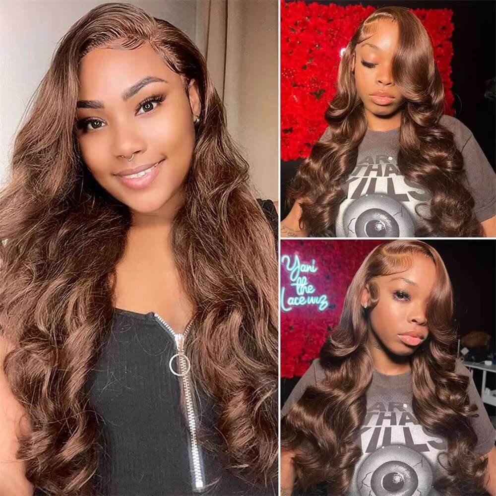 Chocolate Brown Body Wave Front Wig Transparent 13X6 HD Lace Frontal Preplucked Colored Human Hair Wigs 4X4 5X5 13X4