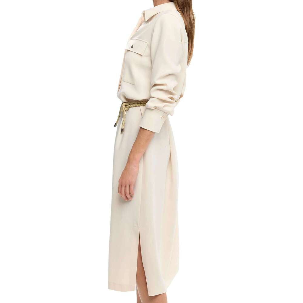 2025 Summer Elegant Lady Women Button Female Casual Solid Loose Long Sleeve Mid Length Dresses