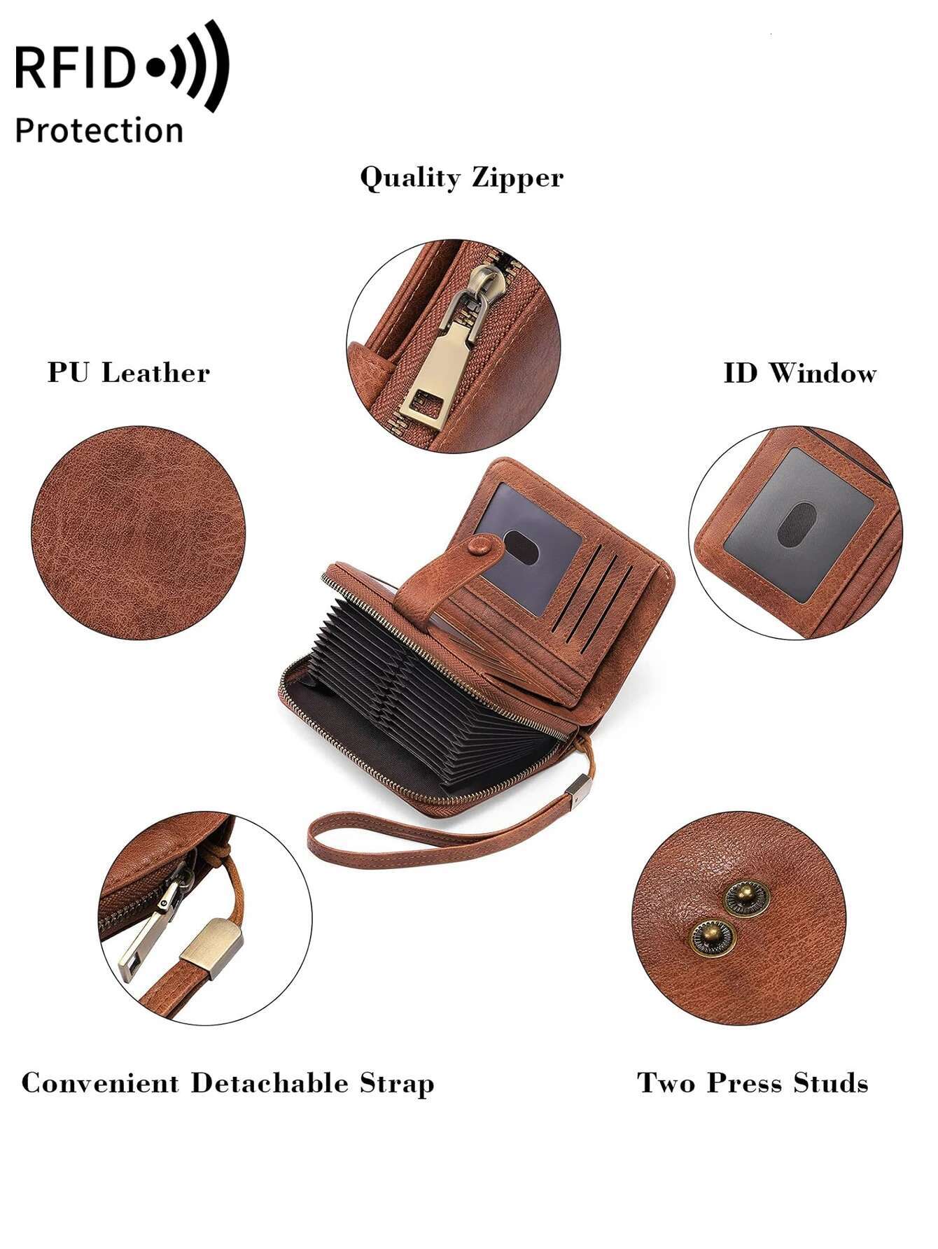MIYIN Retro Large Capacity RFID Shielded Women's Short Slot Organ Credit Card Bag Multi Functional Zero Wallet