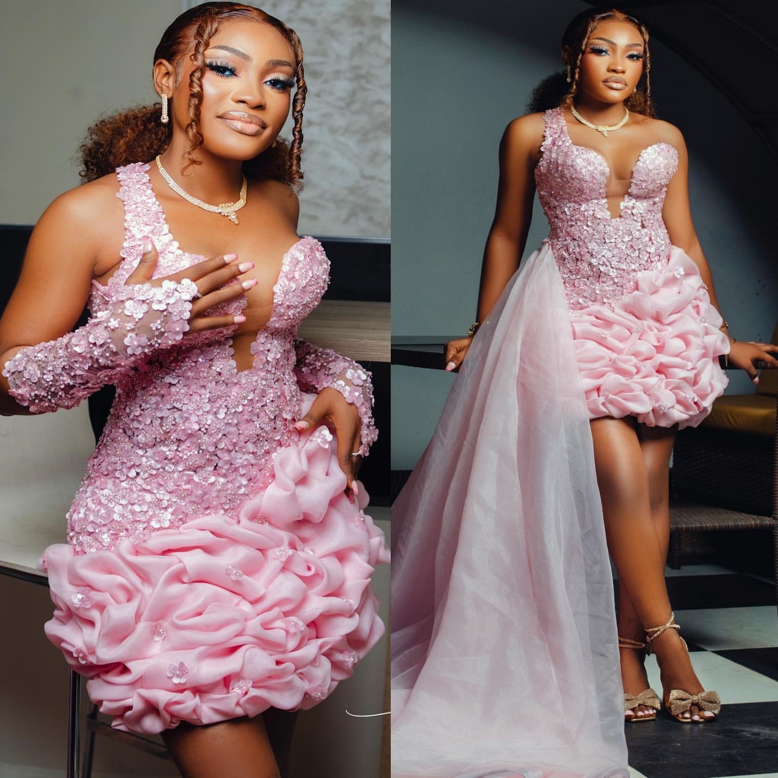 Pink Sheath Cocktail Dress One Shoulder Floral Lace Organza Short Mini Graduation Homecoming Dresses For Special Occasions Sweetheart Gowns