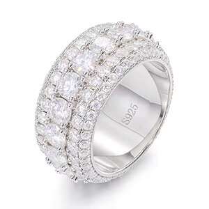 Luxury 5 Rows Moissanite Ring Men 925 Sterling Silver Shiny Fashion Jewelry Passes Diamond Tester Engagement White Gold Finish