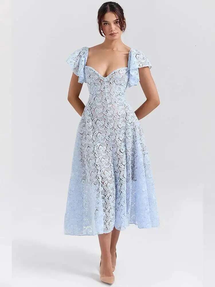 Dongdumaoyi Townlike Waist Wrap A Line Lace Dress Women Strapless Summer Midi Long Backless Nightclub Sexy Party Dresses