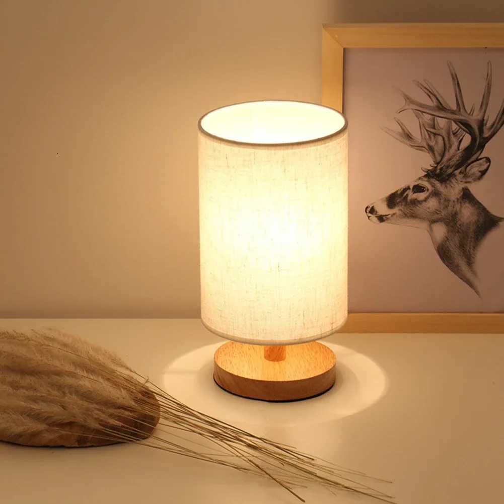 Vintage Table Lamps Wooden Desk Night Lights with Cylinder Lamp Shade Dimmer Switch For Living Room Bedroom Bedside Home DecorM251125