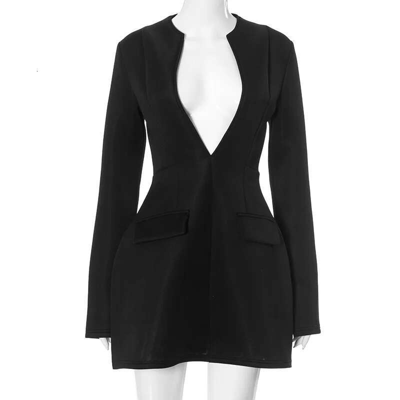 Dongdumaoyi Townlike Pockets Waist Wrap A Line Dress Women Mini Autumn Winter Deep V Neck Nightclub Sexy Party Dresses
