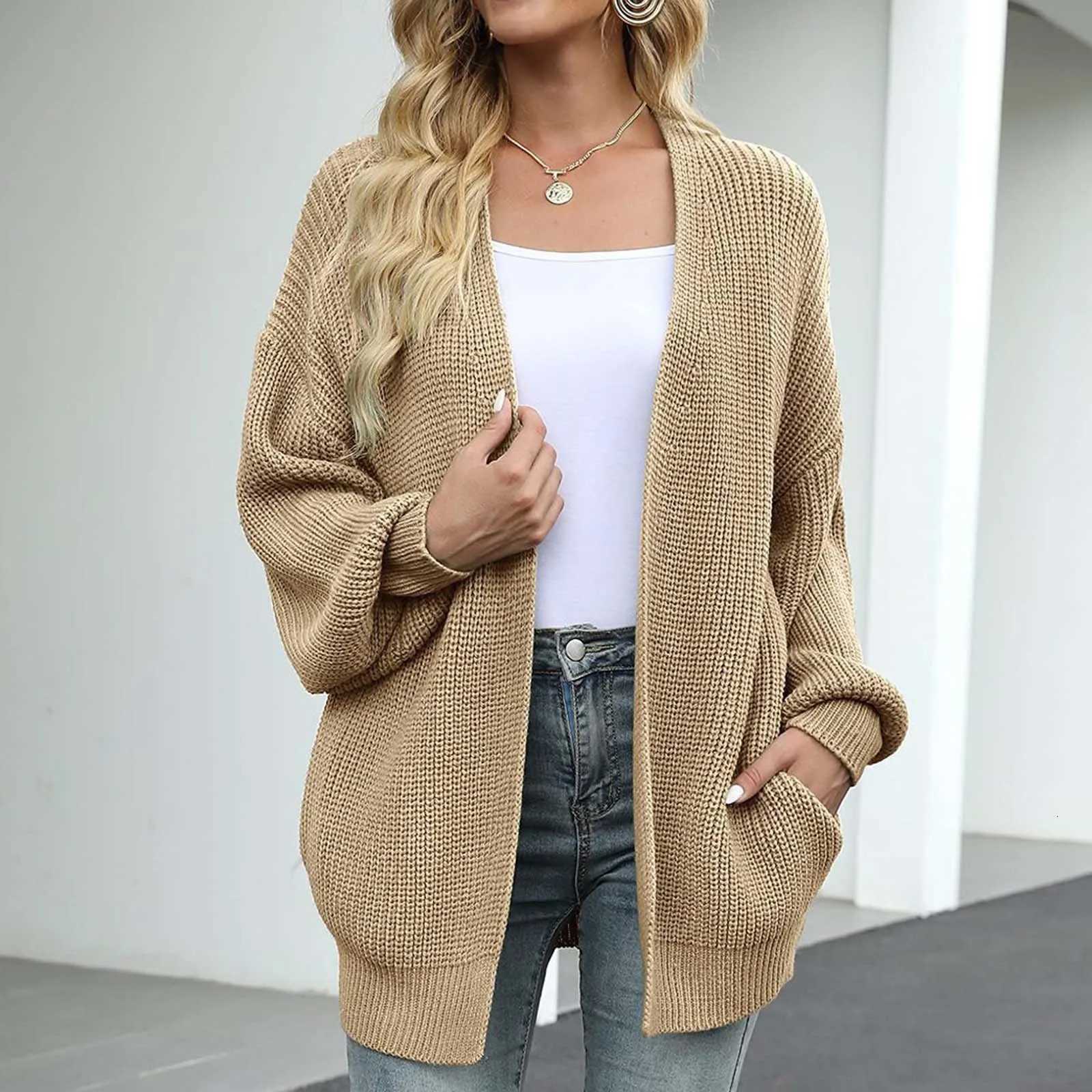 Winter Women Solid Cardigan Sweater Coat Loose Casual Lantern Sleeve Jacket For Women Autumn Knitted CoatT251125