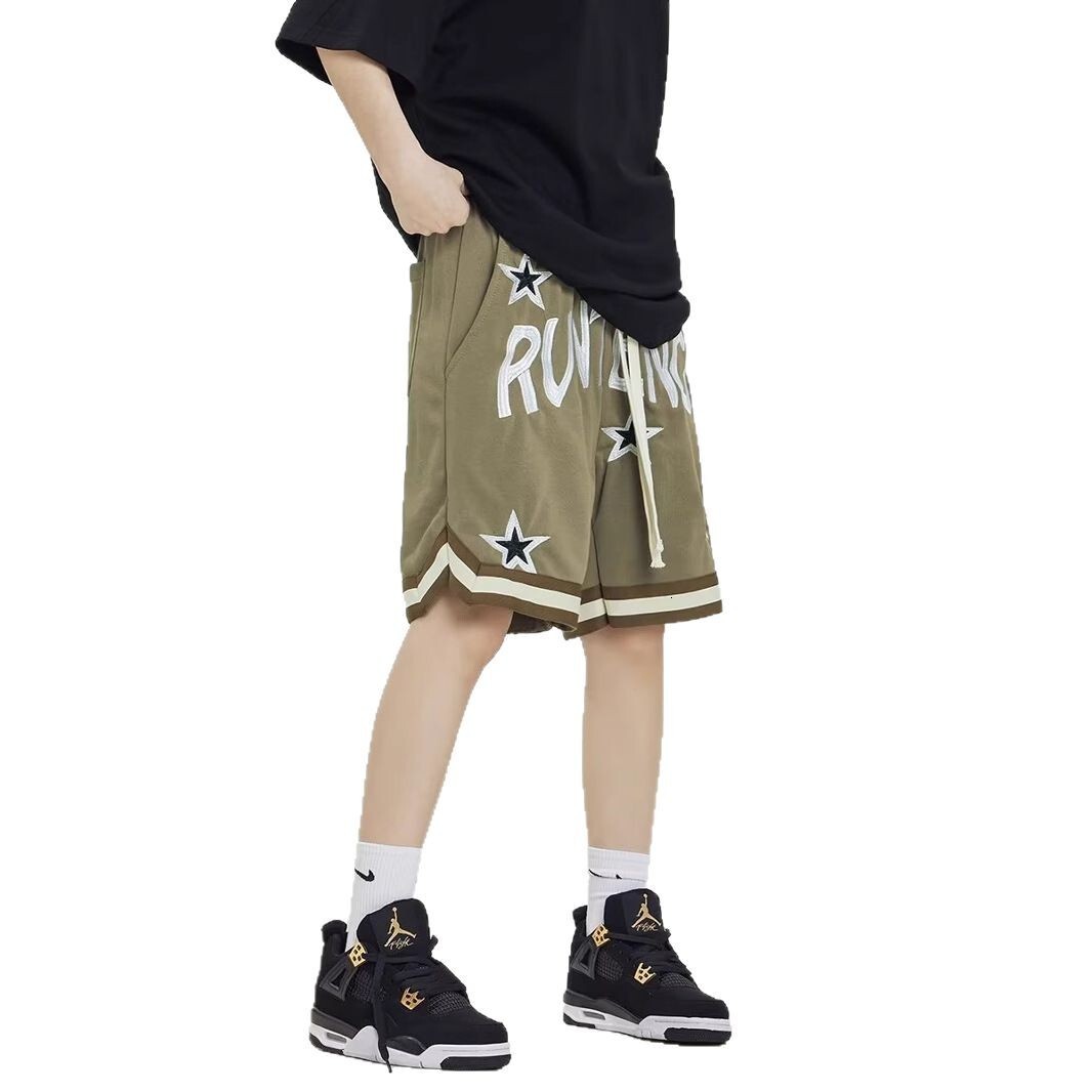 American basketball shorts men's summer trendy brand star embroidered five quarter high street sports casual pants