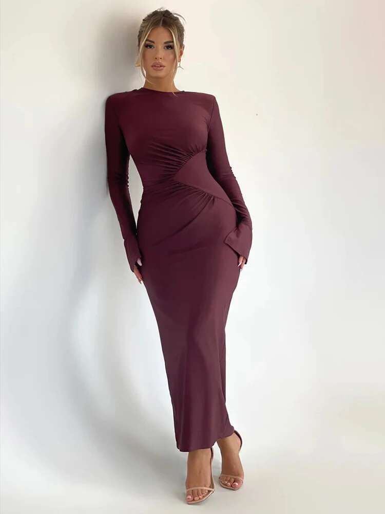 Dongdumaoyi Townlike Pleated Slim Bodycon Dress Women Autumn Winter Nightclub Sexy Party Elegant Maxi Long Dresses Vestidos