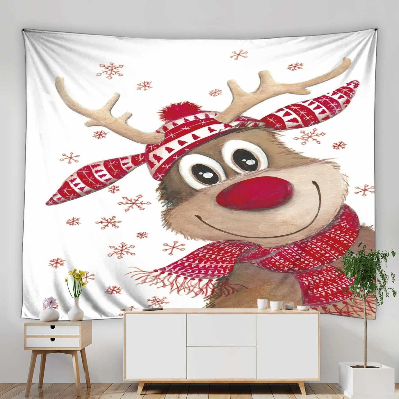 Winter Landscape Tapestry Wall Hanging Forest Snow Scene Christmas Theme Pine Santa Home Decor Living Room Bedroom Wall TapestryM251125