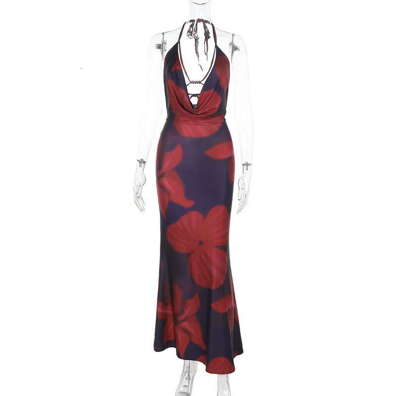 Dongdumaoyi Townlike Maxi Long Print Slim Bodycon Dress Women Halter Spring Summer Backless Nightclub Sexy Party Dresses