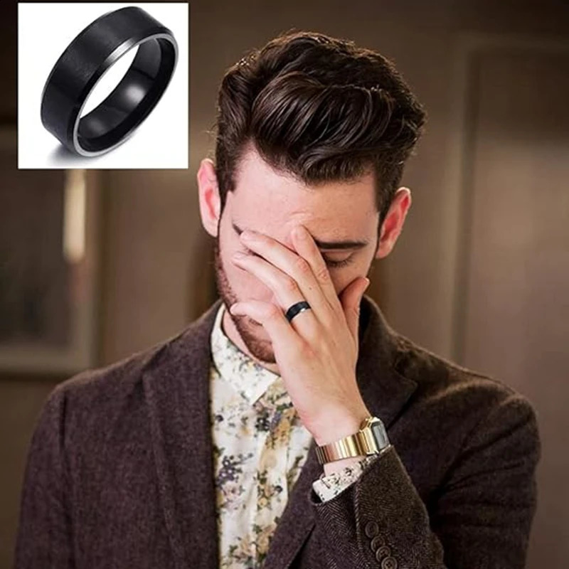 4Pcs Stainless Steel Black Signet Solid Biker Ring For Men Polished Matte Grooved Edges Cuban Link Band Rings Set Size 7-12 250425