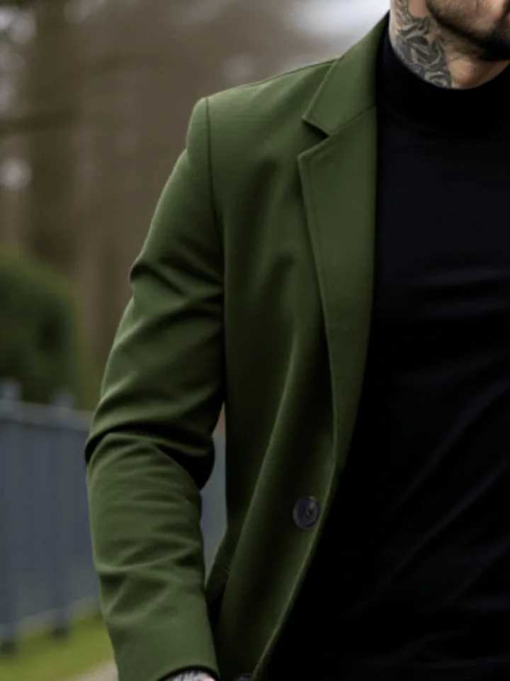 Single-Breasted Wool Blend Coat for Autumn/Winter Thickened Windproof Stand Collar Trench Style Casual Business Warm OuterwearT251125