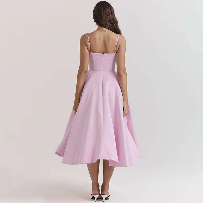 Dongdumaoyi Townlike Strapless Elegant A Line Midi Long Dress Women Spaghetti Strap Spring Summer Backless Sexy Party Dresses