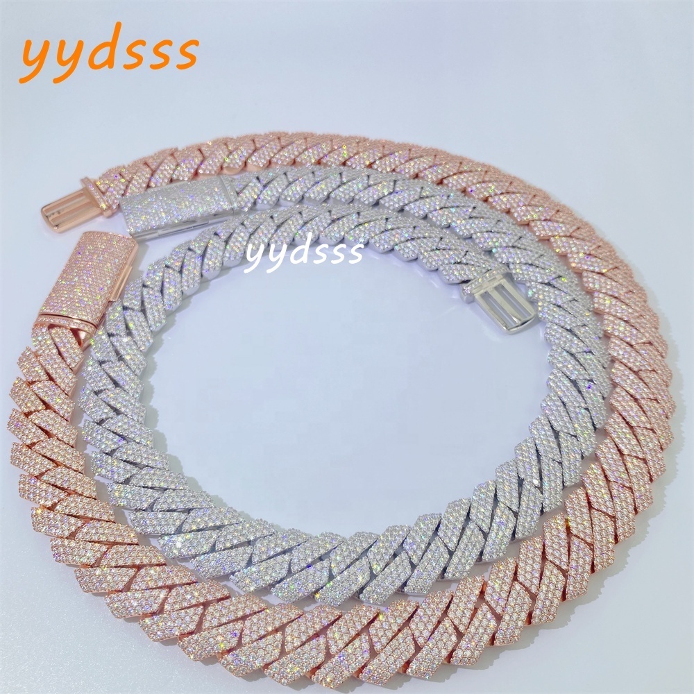 Pass Diamond Tester Hip Hop Iced Out 20mm Cuban Diamond Chain 3 Rows Jewelry Cuban Link Chain for Men