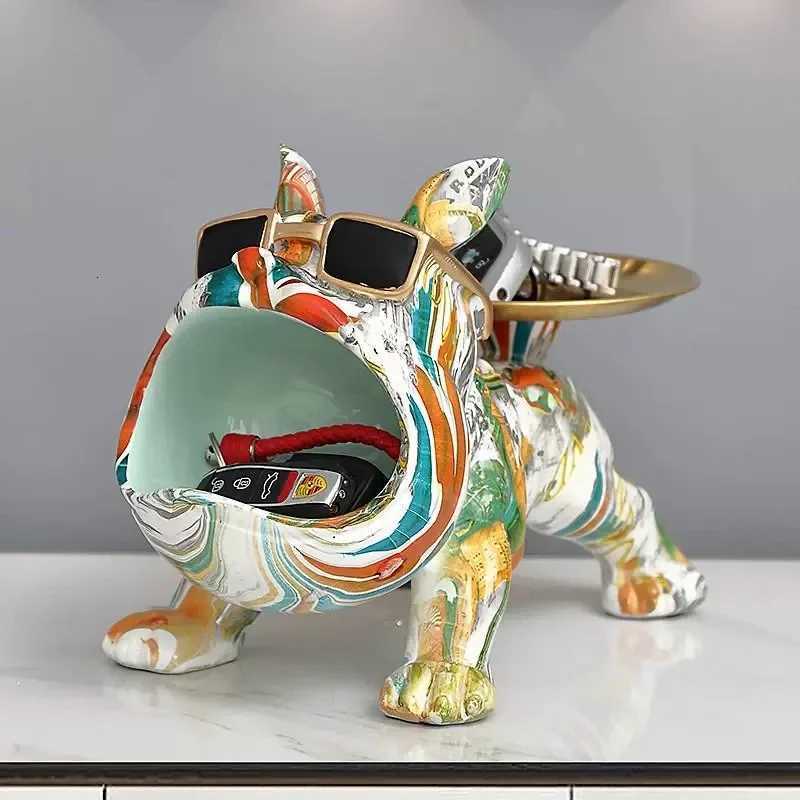 Luxury Resin French Bulldog Colorful Animal Figurine Cool Dog Statue with Tray Living Study Room Bedroom Home Office Decor Gift Y251125