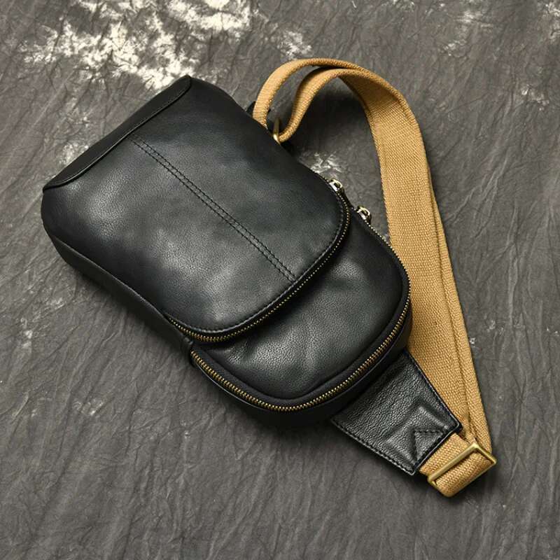 LUOKIR Men's Genuine Leather Shoulder Bag, Women's Cowhide Crossbody Small Backpack, Oilskin Large Capacity Bolsos Para Hombre.