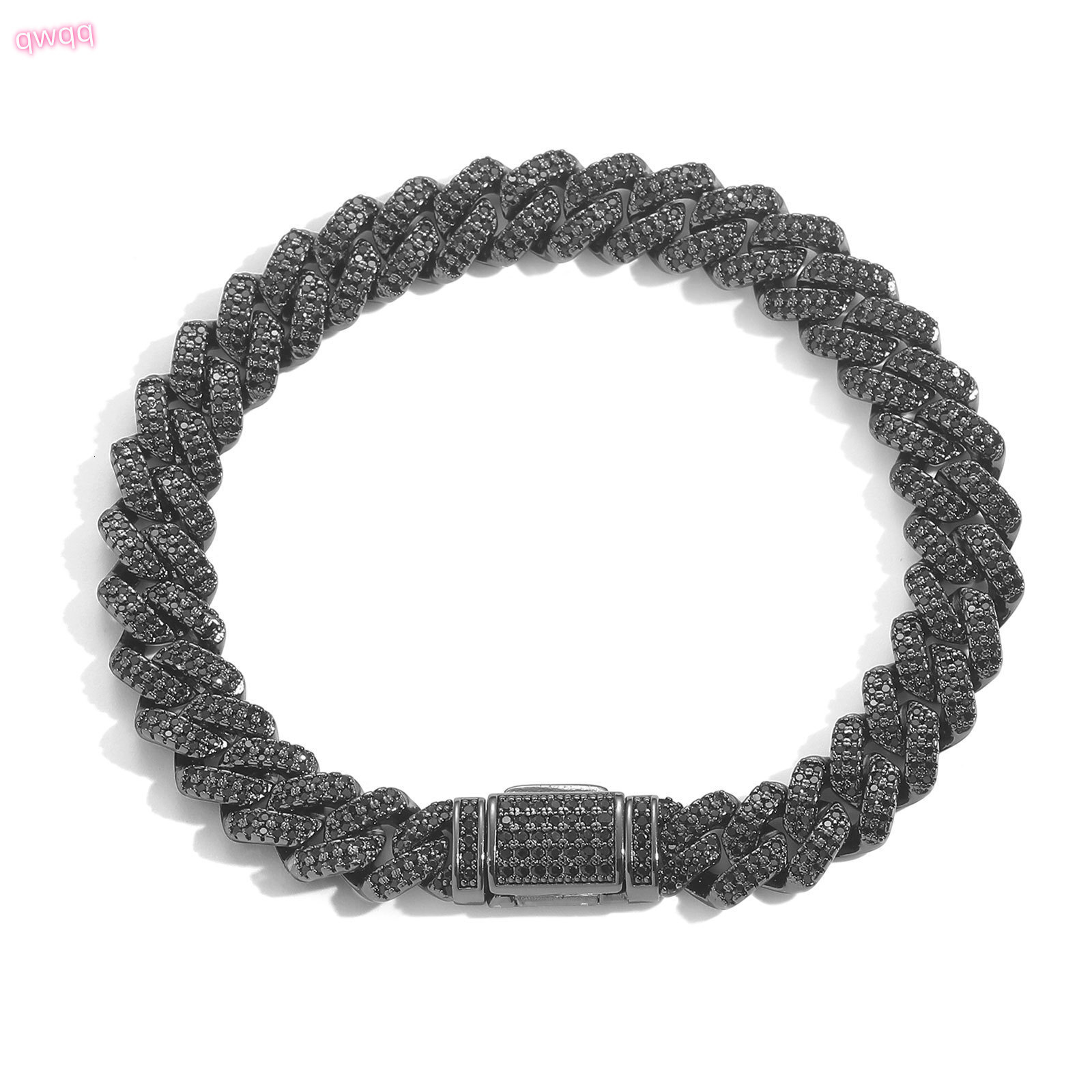 BES 10-13-15-20MM Black Zircon Rhomboid Cuban Chain Bracelet with Rap Personality Miami Iced Out Cuban Bracelet Hip Hop Jewelry