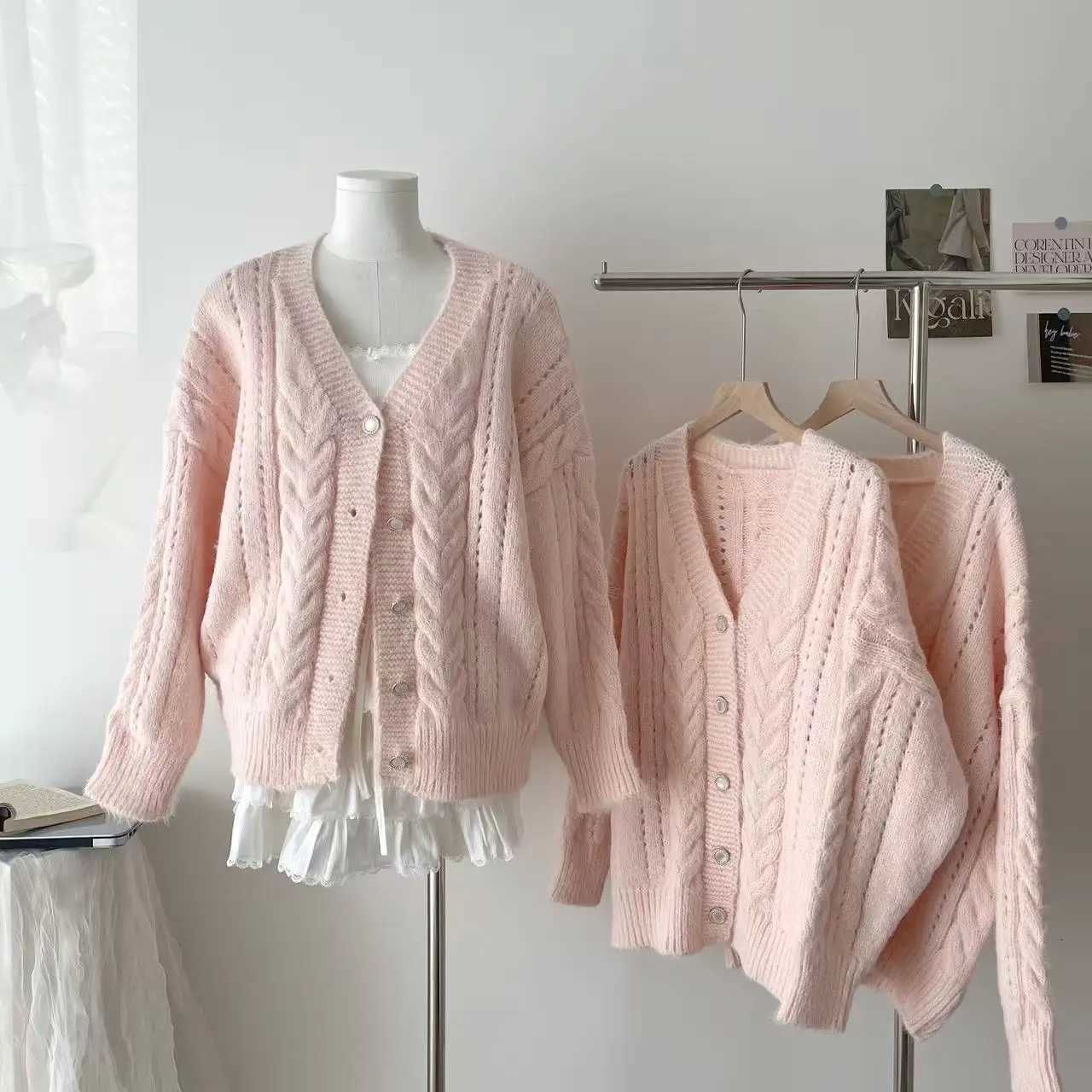 American Retro Knitted Cardigan Tops Women Y2k Harajuku Solid Sweater Autumn Winter 2000s Vintage Loose Pullover ChicT251125