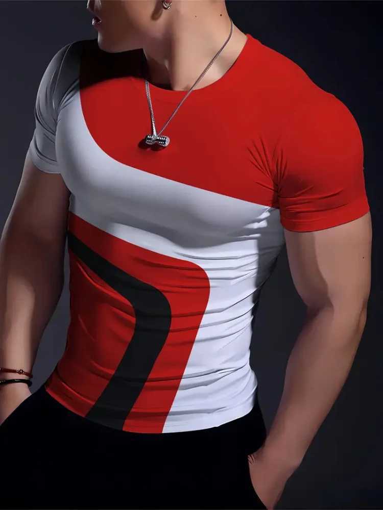 Outdoor loose casual mens round neck short sleeved city street trend fashion round neck shirt single line printed mens T-shirt W250425