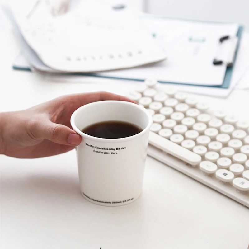 Zhubai HomeCoffee Cup Afternoon Tea Ceramic Mug Hanging Ear Imitation Paper Simple Letter Couple Water Coaster Set Y251125