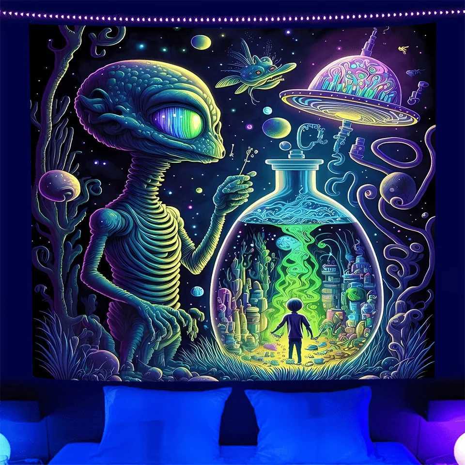 VIKAMA Psychedelic Alien Tapestry Mushroom Bedroom Boho Backdrop Fantasy Starry Night Energy Field Art DecorationM251125