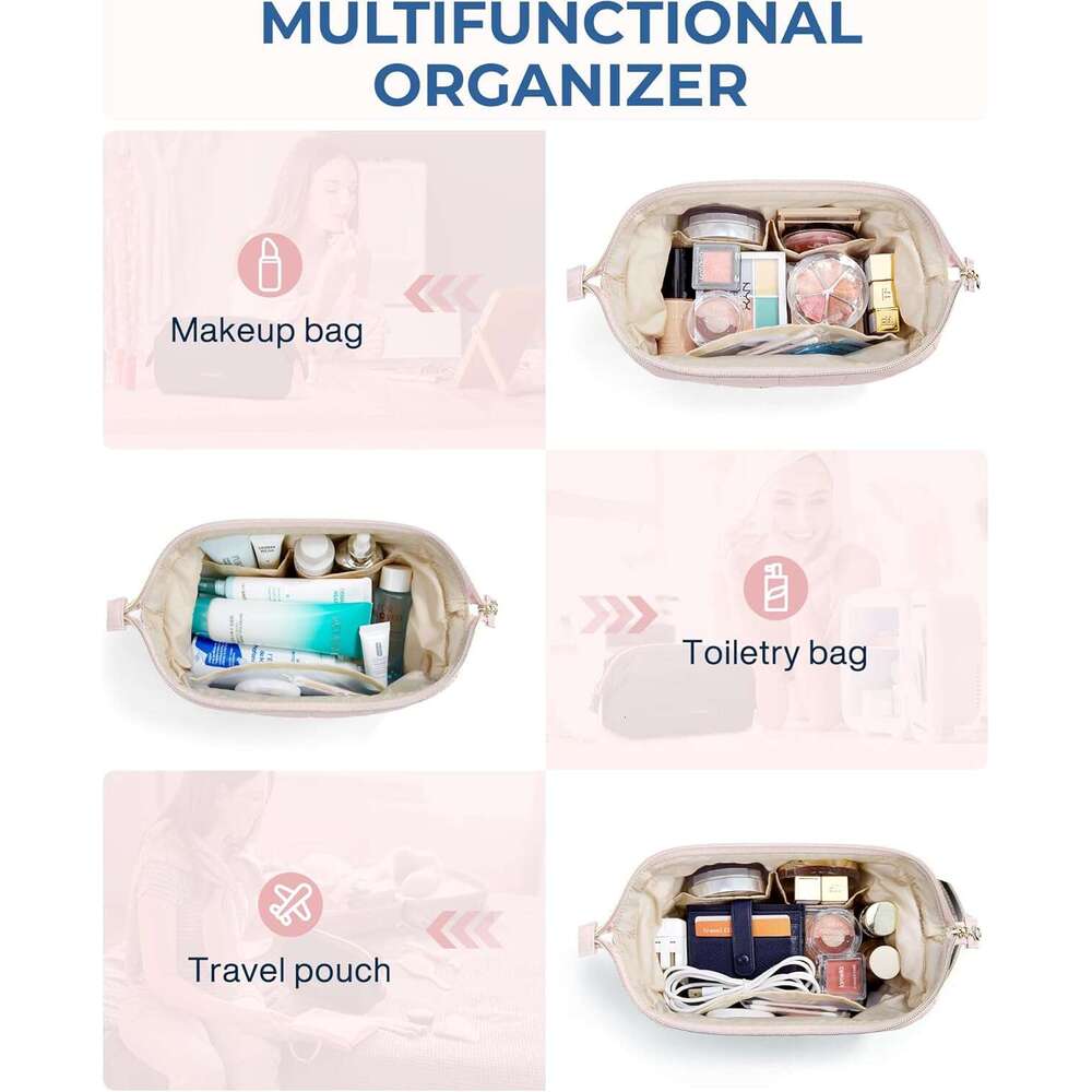BAGSMART Bag Toiletry Bag, Puffy Padded Make Up Bags for Women Makeup Organizer Case, Wide-open Pouch Purse Travel Essentials Toiletries Accessories B
