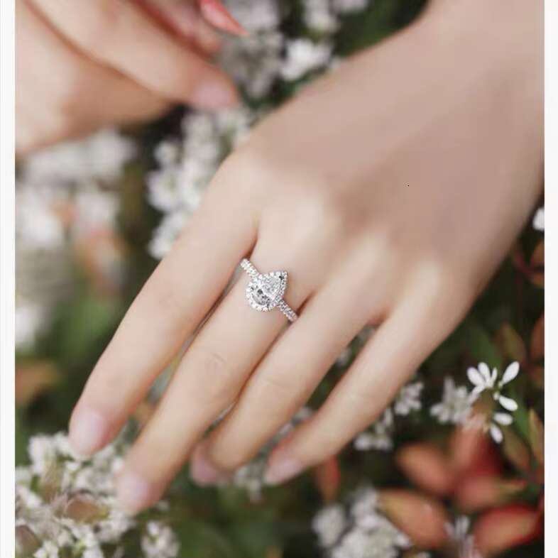 Handmade Custom 14k White Gold With 1ct Pear Cut Moissanite Diamond Eternity Engagement Ring