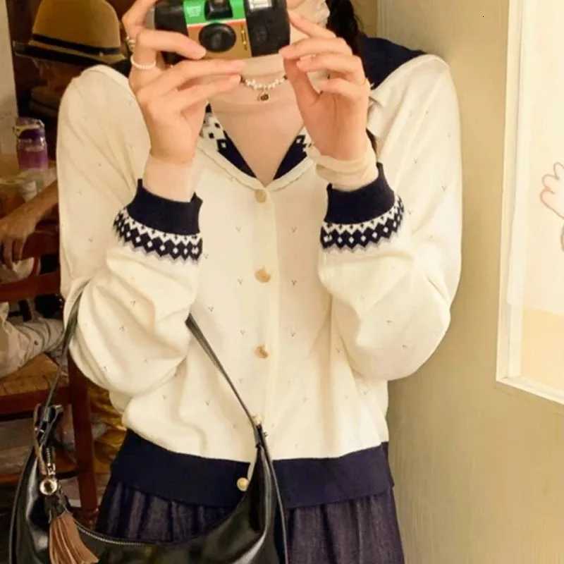 Autumn Women Long Sleeve Sailor Collar Elegant Knitted Cardigan Sweater 2025 Fashion Winter Casual Korean Style KnitwearT251125