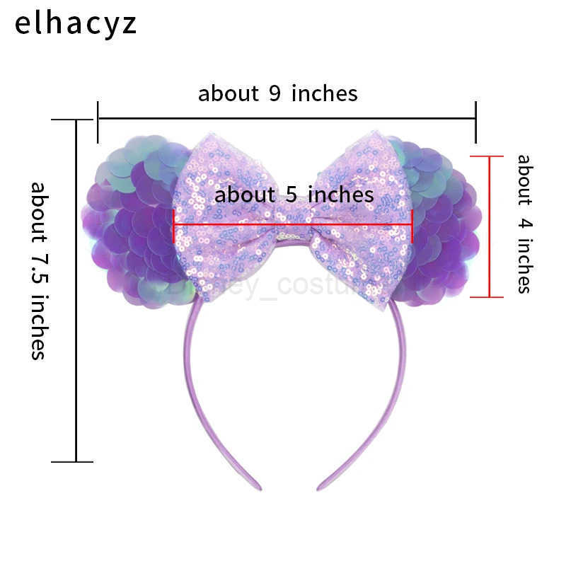 Disney Mermaid Disney Mickey Mouse Ear Headband Minnie Hair Sparkle 5 Bow Female Festival Hair Girl Hair Accessories Role Play X250425