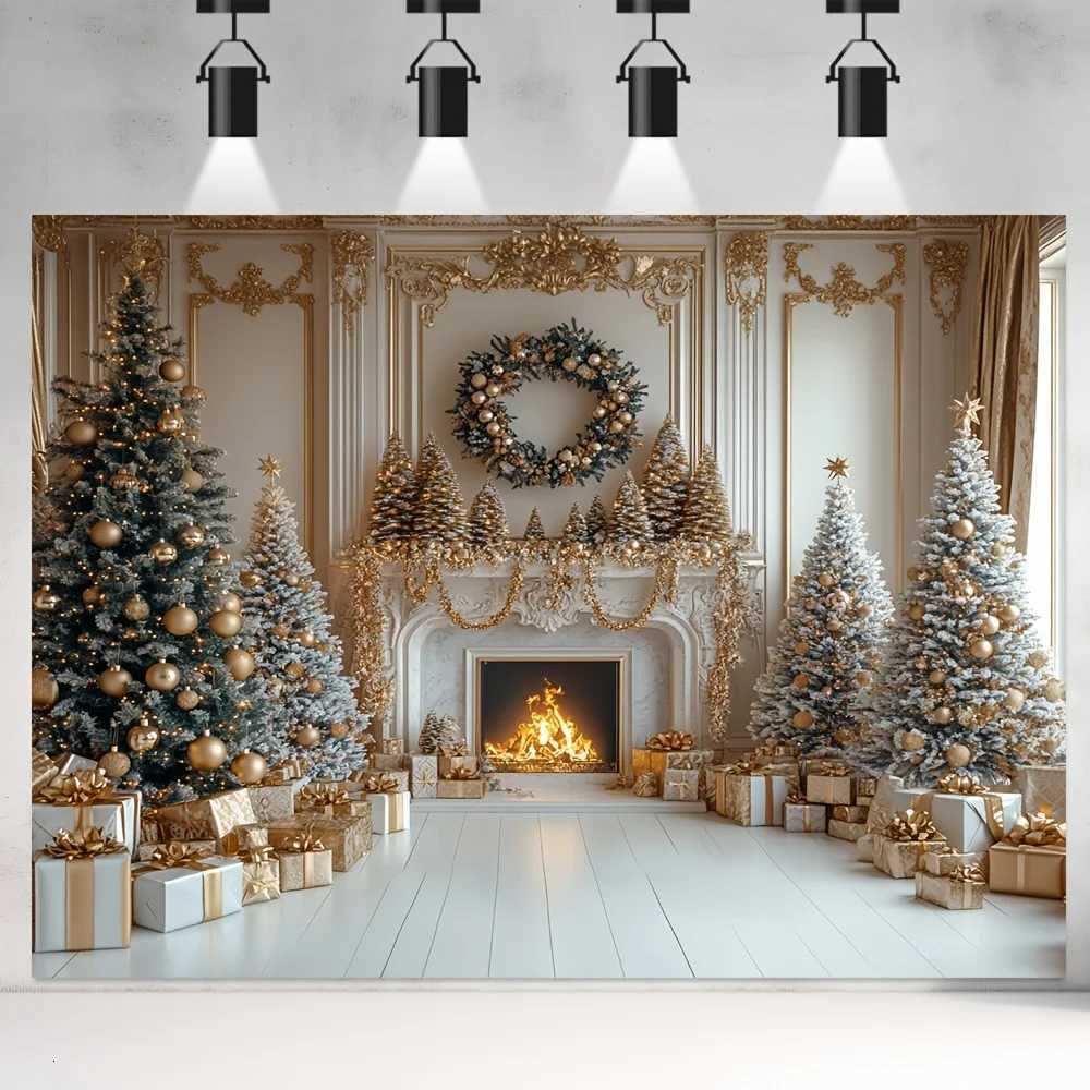 VIKAMA Luxury Fireplace Christmas Tapestry Living Room Feature Wall Hanging Mansion Party Holiday Room DecorM251125