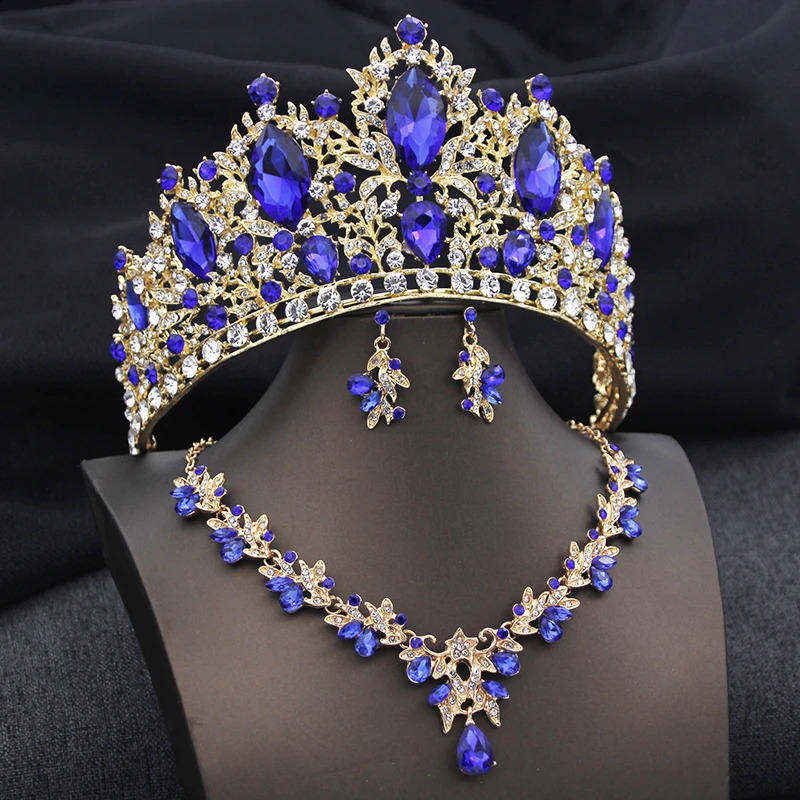 Bridal Green Tiaras Set Crystal Crown Bridal Jewelry Sets for Women Prom Wedding Dress necklace earrings Costume Accessories 250417