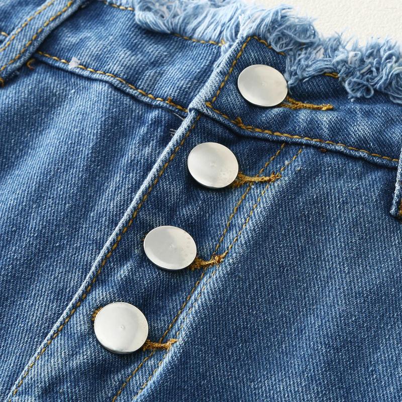 CNLONGBIDA Women's Shorts Women Summer Jeans Retro Casual Hole Ladies Denim Black Blue Streetwear Street Folding Edge 2025