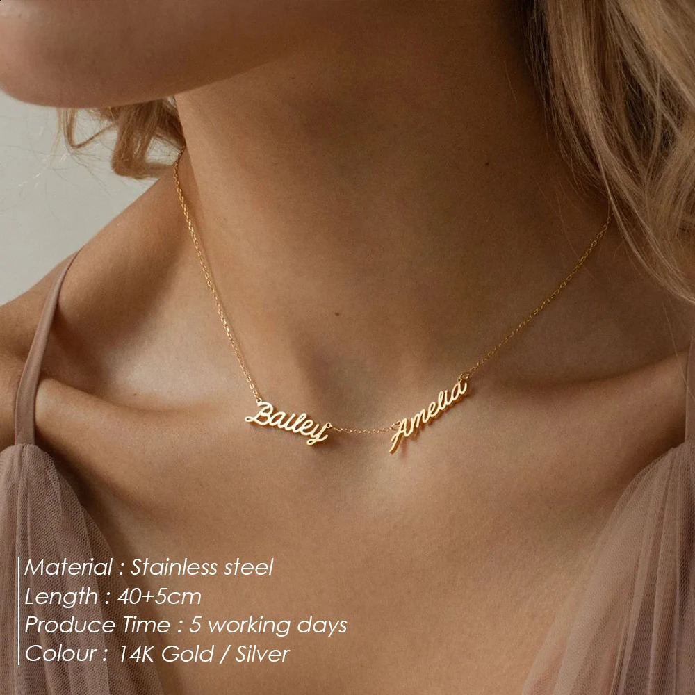 Custom Multiple Names Necklace Personalized Stainless Steel Chain 2-4 Nameplates Pendants Necklaces Fashion Party Gift 250425