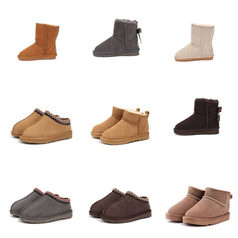 Designer Kids Snow Boots Classic Kid Baby Tasman Slipper PlushToddler Grey Maroon Chestnut Outdoor Shoes Children Winter Suede Super Mini Boys And Girls Ankle Boots