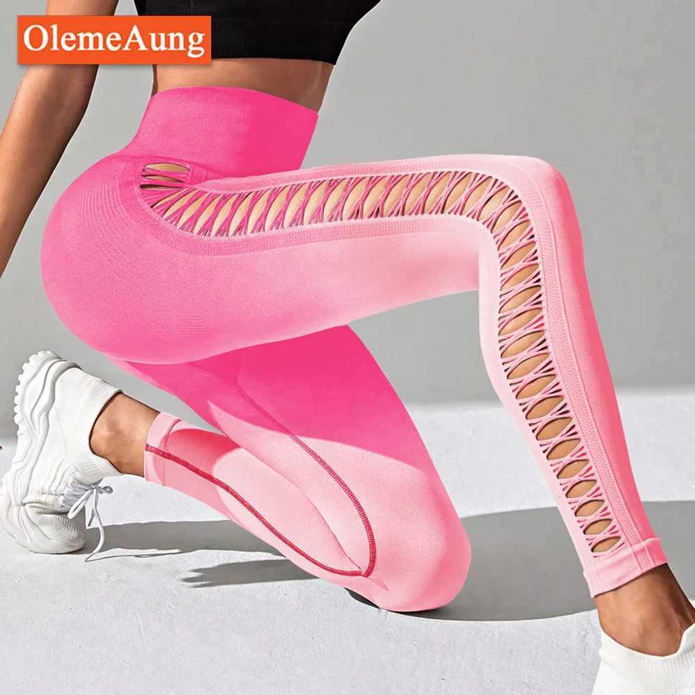 New Gradient Waist Mesh Yoga Legs Womens Running Fitness Hip Tight Sports Yoga PantsC250425