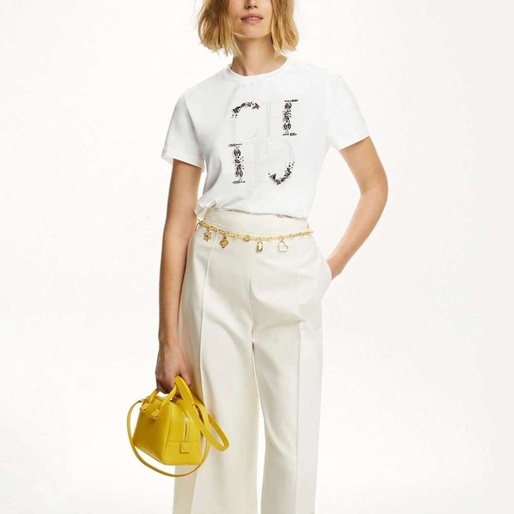CHCH 2024 New Summer Heavy Craft Embroidery T-Shirt Fashion Casual Women's Short Sleeve