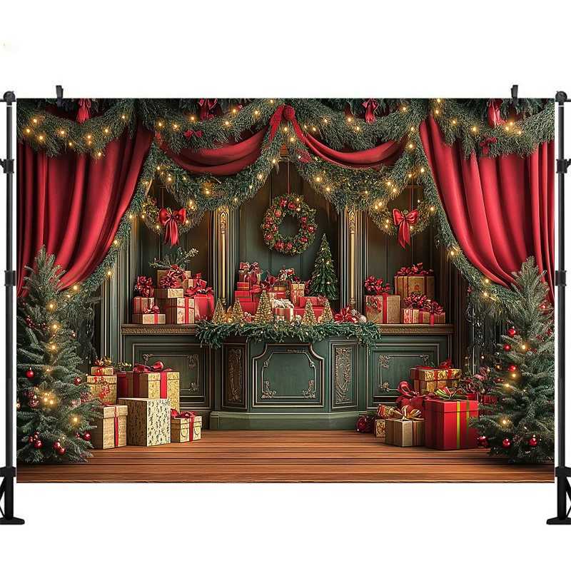 LS Christmas Cupboard Backdrops Kids Family Photography Child Adult Photocall Xmas Living Room Bookcase Trees BackgroundsM251125