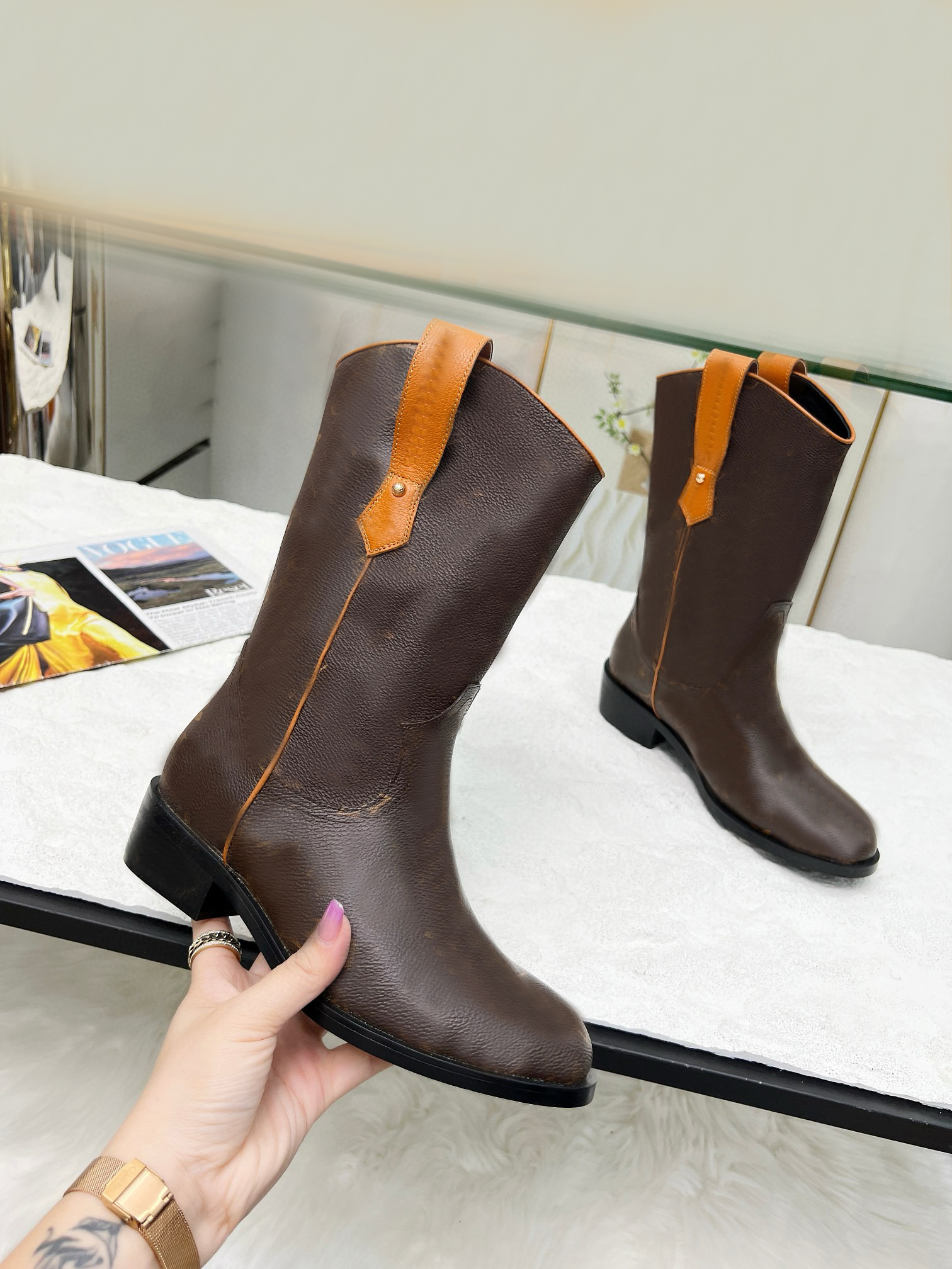 designer Shoes fashion Women Rider Boot luxury calfskin leather suede high-quality Men Western Cowboy Boots Size 35-45