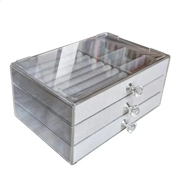 Jewelry Box Organizer Acrylic Velvet with 3 Drawers Stackable Display Earrings Necklace Bracelets Box Holder Case for Women 250424