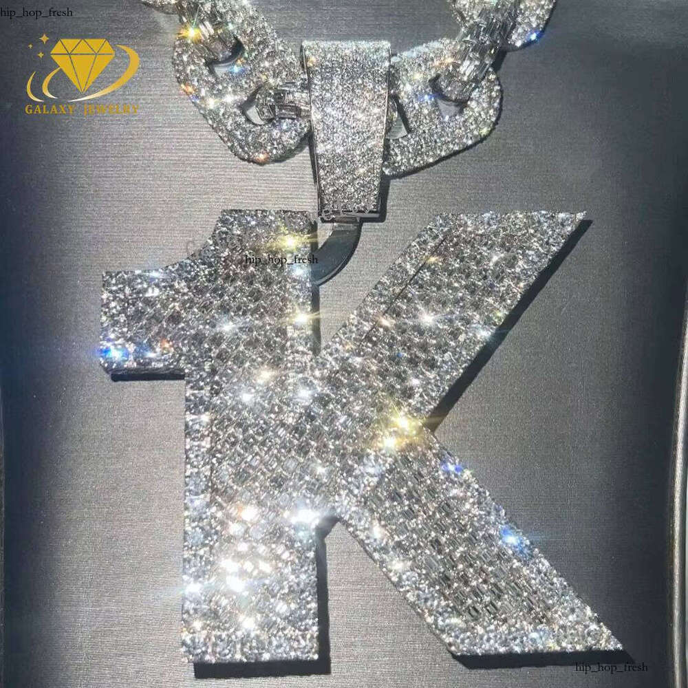 Custom Large Long Stick Bread Jewelry 925 Sterling Silver Name 26 Letter K VVS Moissanite Men's Hip Hop Pendant