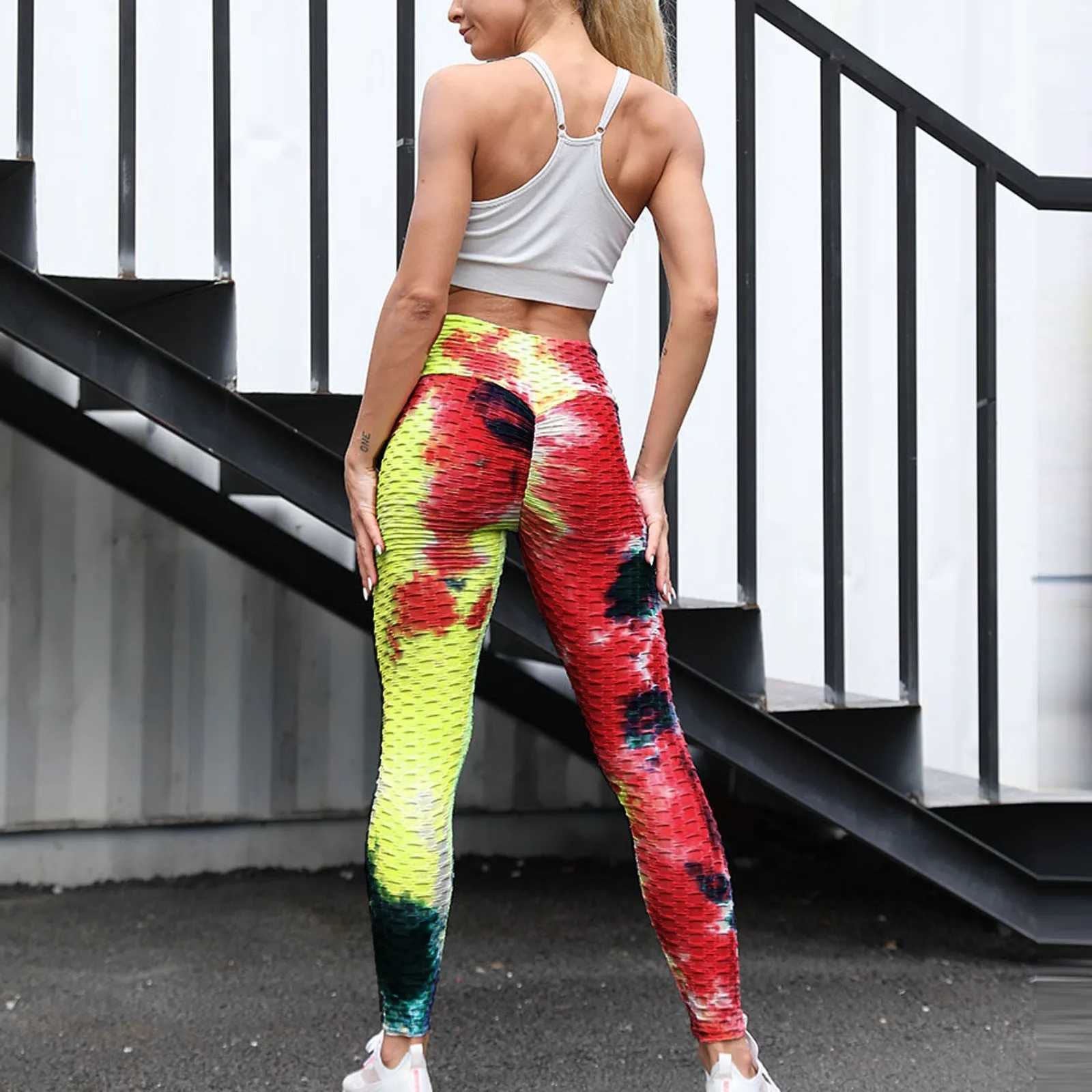 Yoga pants womens tie dye seamless leg womens sports pants fitness yoga running pants elastic nylon leggingsC250425