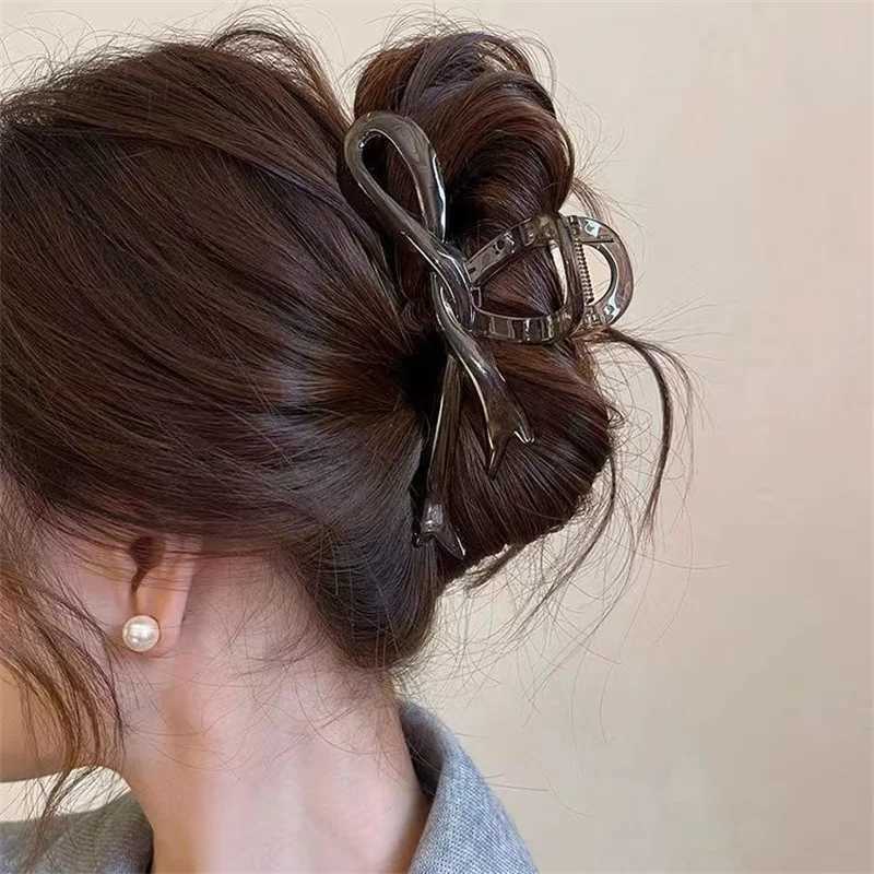 13cm acrylic ribbon bow hair clip crab hair clip smooth bucket headband hair clip shark ponytail for female hair accessoriesT250425