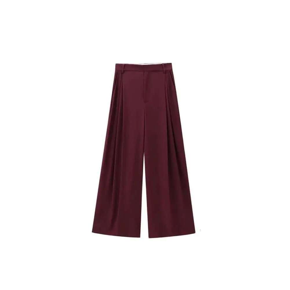 Trza-Women's Front Button Fitted Waistcoat And High Waist Pleated Wide Leg Pants, Female Two Piece Sets, Fashion