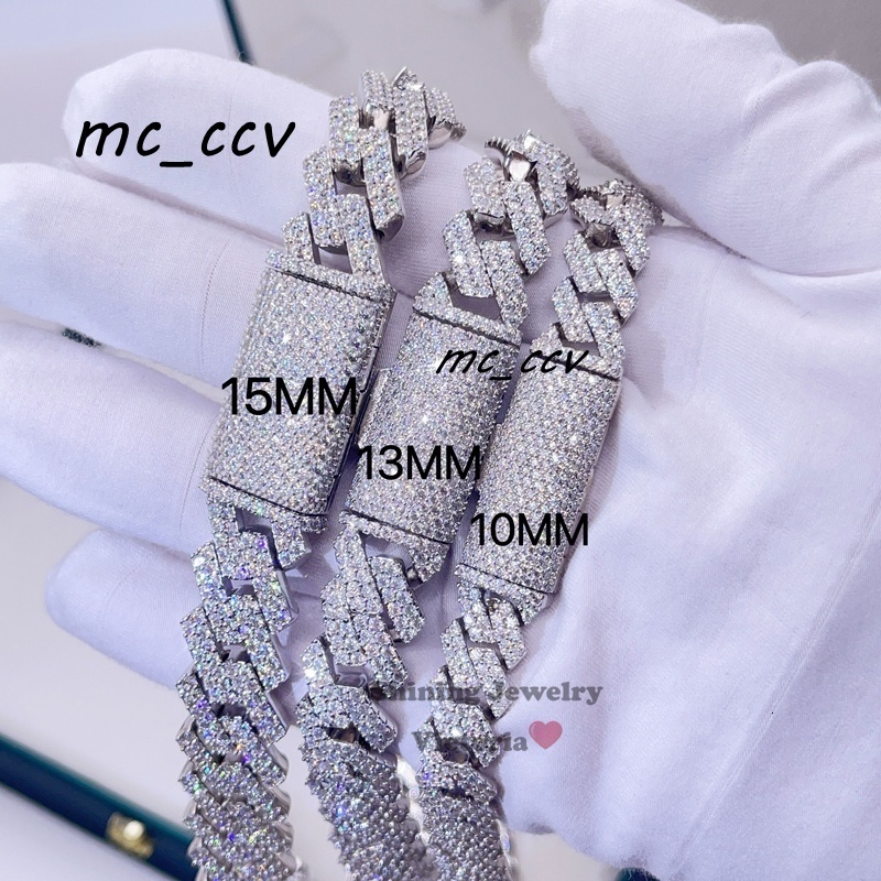 Hip Hop Necklace Bling 10mm 13mm 15mm Iced Out GRA Certificate Vvs Moissanite Cuban Chain