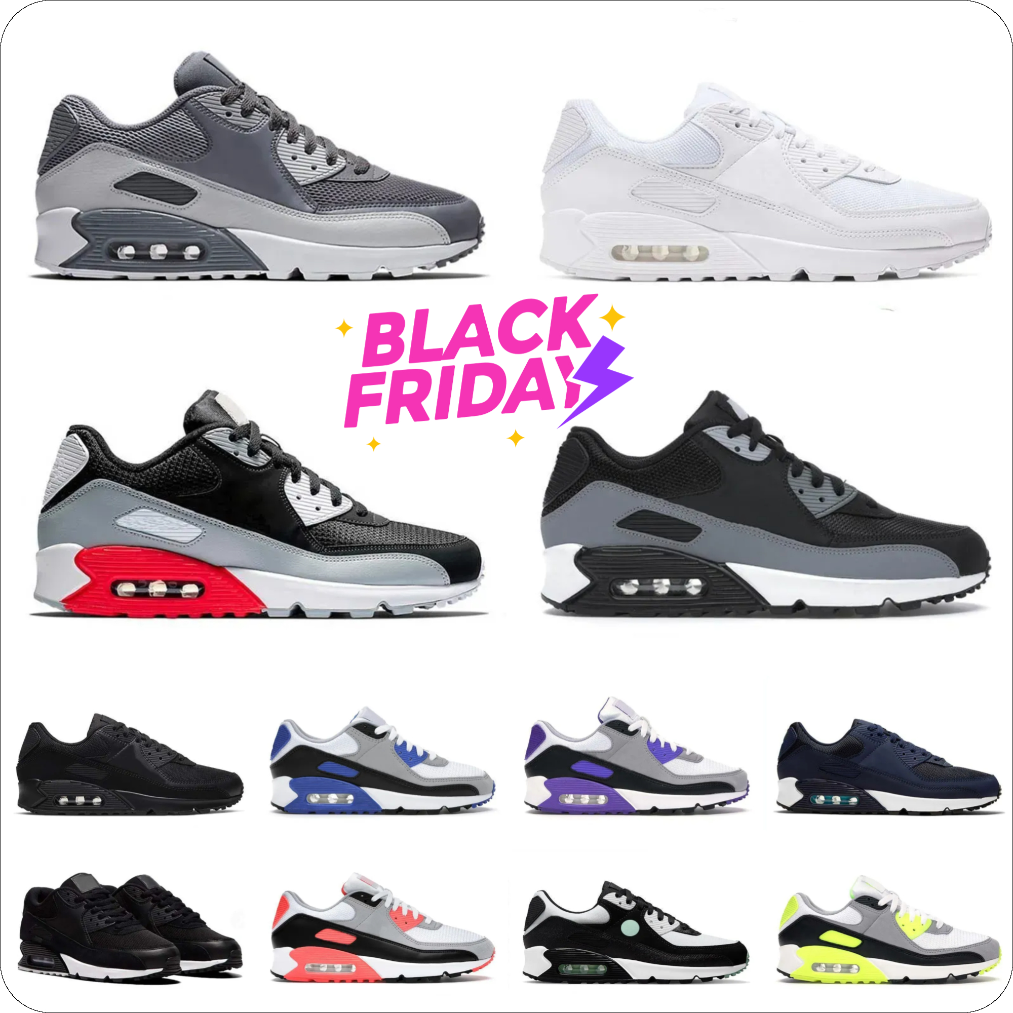 Trainers 90 90S Sports Shoes Men Women Triple White Black Iron Grey Hyper Royal Blue Infrared Leathers Mesh Sports Casual Shoe Designer Recraft Laser Tennis Sneakers
